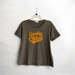 See By Chloe Army Green t-shirt Top Size Large